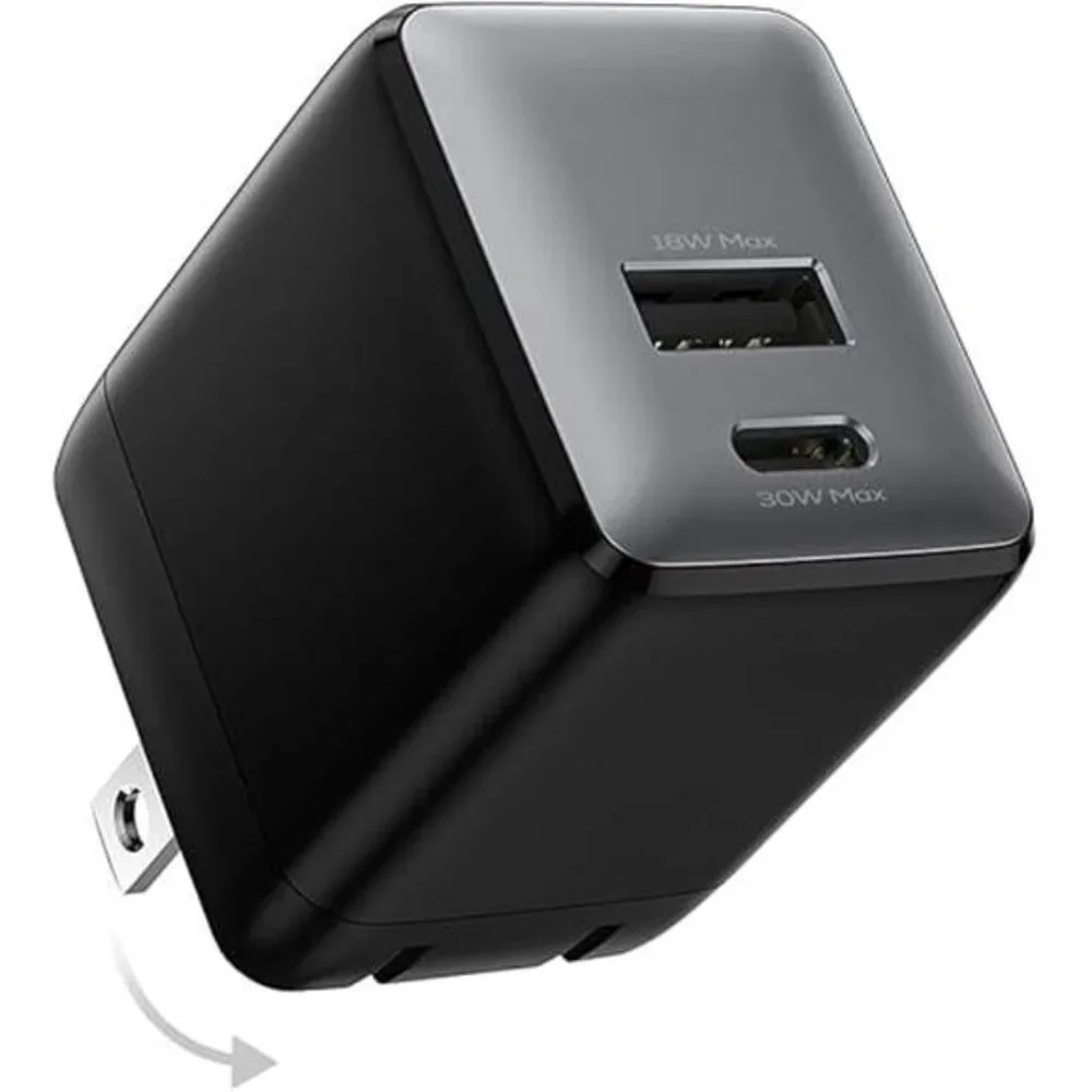 USB C Fast Charging Charger, 30W Dual-Port GaN Nano Charger with Foldable Plug